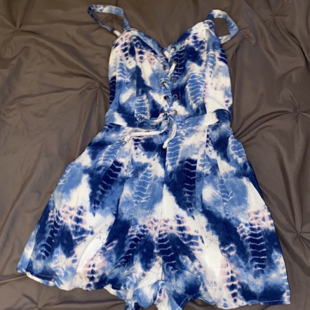 Blue and White Tie dye printed Romper - Hollister